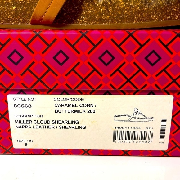 Tory BURCH Miller Cloud Shearling Cork Leather  Thong Sandal Size 9 Tan Neutral - Picture 10 of 12